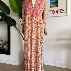 embroidered silk long dress